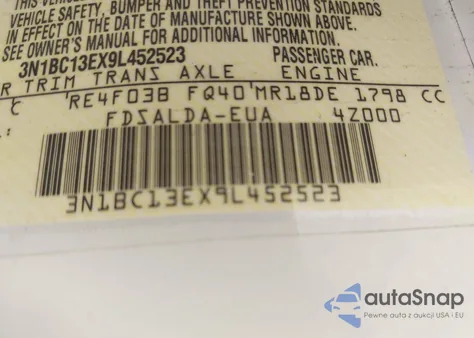 2009 Nissan Versa 1.8S z USA, uszkodzony, nr VIN 3N1BC13EX9L452523